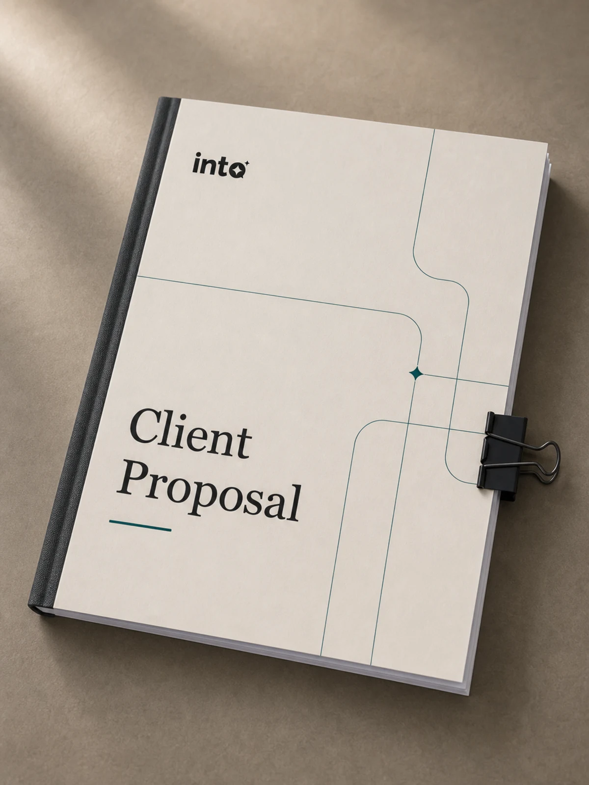 Proposal cover on desk